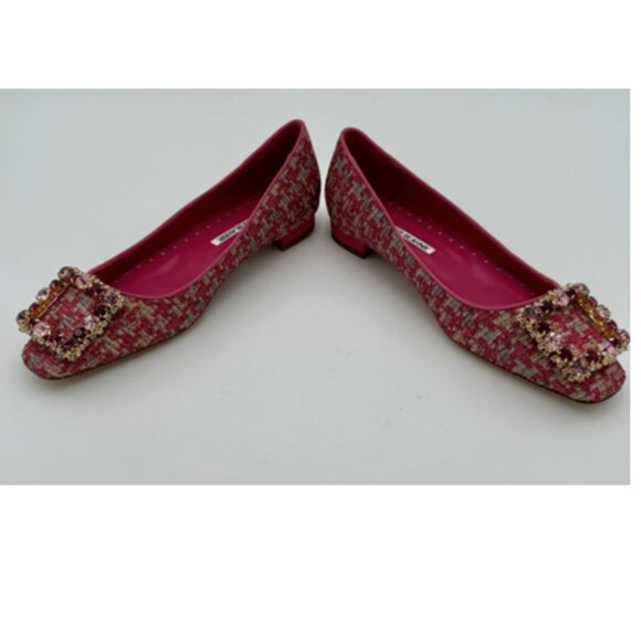 NIB-Manola Blahnik Fuschia Tweed Hangisflat - 39 - Picture 2 of 8